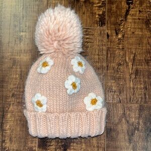 The Blueberry Hill X-Small Pink Knit Beanie with Floral Accents